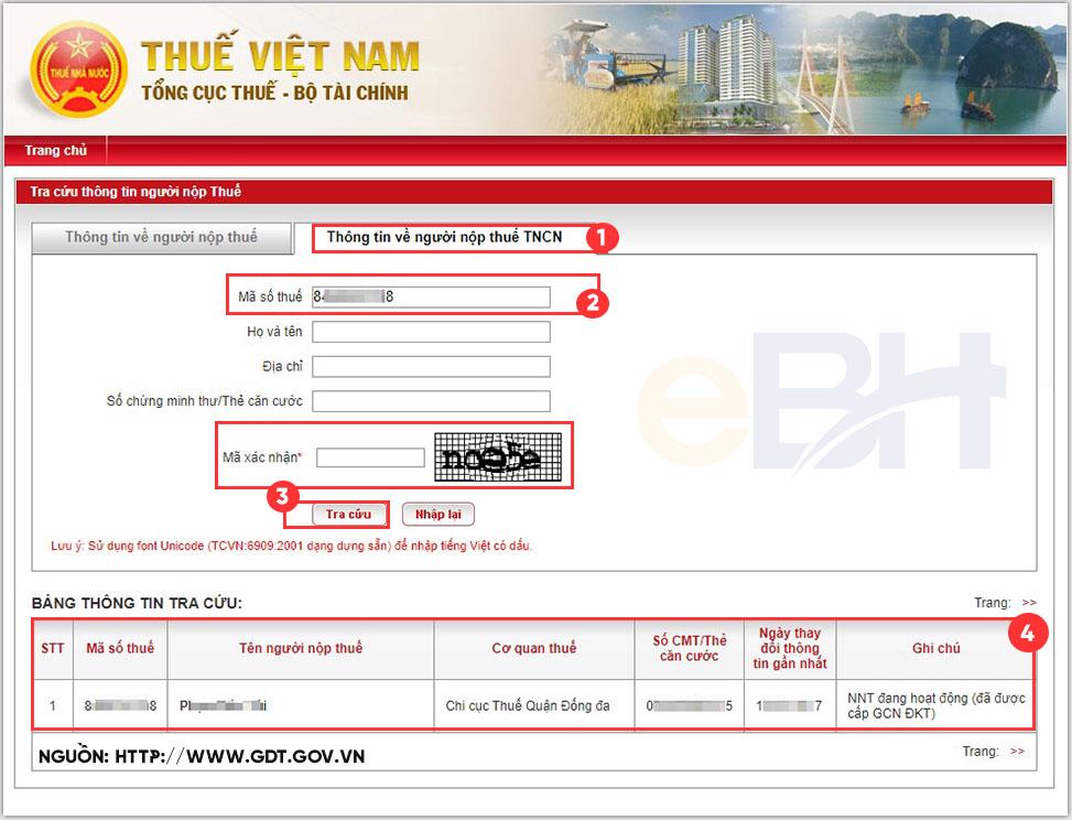 04 bước tra cứu thông tin người nộp thuế trên website Thuế Việt Nam