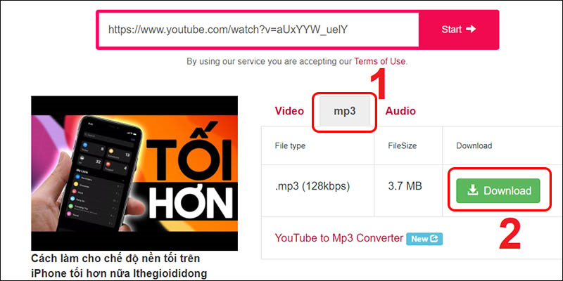 Nhấn chọn mục mp3 và chọn Download